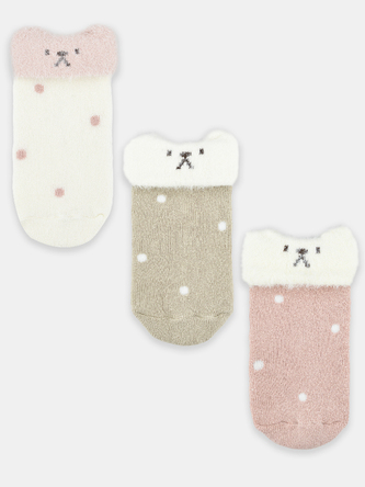 NOVITI SF026-G-01 Skarpety dziewczęce z puszystym ściągaczem wywijane mix 0-6m
