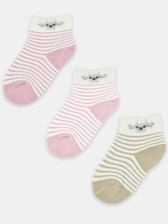 NOVITI SF024-G-01 Skarpety dziewczęce z puszystym ściągaczem kot mix 0-6m