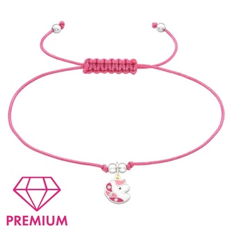 Náramek pro děti se stříbrnou ozdobou Premium Jednorožeč, růžový; stříbro 925