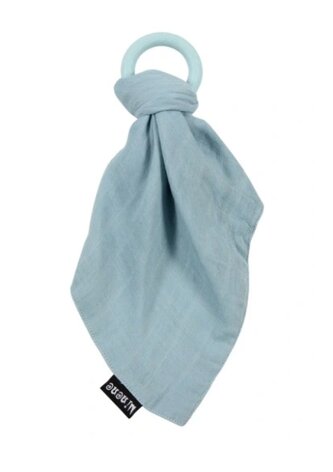 Silikonové kousátko s mušelinovým přítulníčkem - modré, Minene; modrá; 100 % bavlna, silikon Silikonové kousátko s mušelinovým přítulníčkem - modré, Minene; modrá; 100 % bavlna, silikon