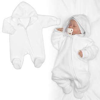 Pletený overal s kapucí, CUTE - bílý, vel. 62; 62 (2-3m); bílá; akryl, bavlna