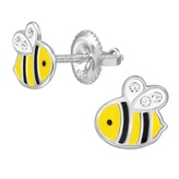 Dětské stříbrné náušničky Včelky, se šroubovací puzetou; stříbro 925
