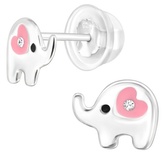 Dětské stříbrné náušničky Sloník Love, premium, puzetové, silikon; stříbro 925