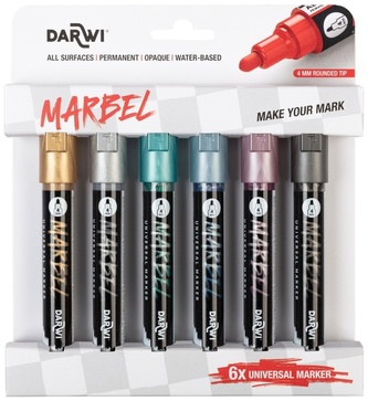 Markery akrylowe 6-kol. 4mm metaliczne, Darwi