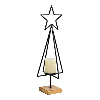 Kovový svícen ve tvaru stromečku na mango dřevěném podstavci 50 cm