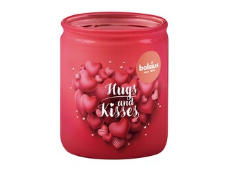 Bolsius Sklo Červené srdce s nápisem, Mango, vonná svíčka 68x80mm