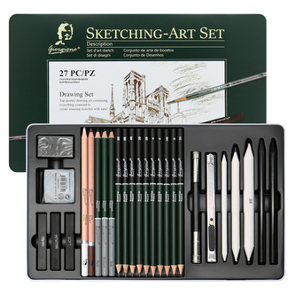 Sada na kreslení a skicování (27 ks) v plechové krabičce