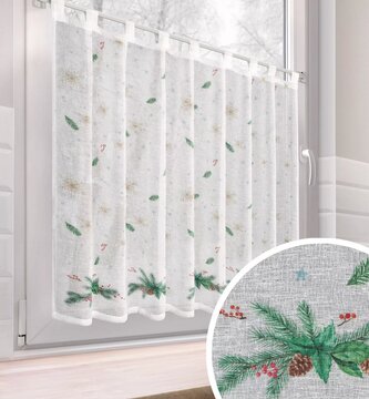 Vánoční dekorační krátká vitrážová záclona do kuchyně PINE CONES 90x150 cm MyBestHome