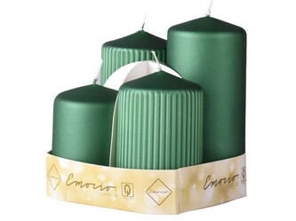 Emocio Sada 4ks Válec hladký + rýhovaný 65mm, Metal mat zelený tmavý, svíčky