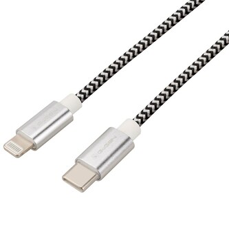 GoGEN USB-C Lightning, 1m, opletený, zkumavka - stříbrný kabel