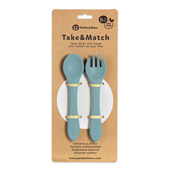 PETITE&MARS Příbor silikonový Take&Match Frosted Sky 6m+