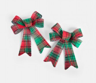 Dekorační mašle na stromeček | BOWE | kostkovaná, sada 2 ks | 14 cm | 711107