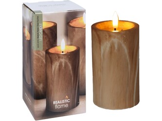 LED svíčka 75x75x125mm plápolající povrchová úprava s časovačem, hnědá