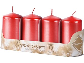 Emocio Válec 4ks 50x90mm Metal červené svíčky