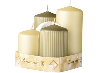 Emocio Sada 4ks Válec hladký + rýhovaný 65mm, Metal mat zelený tm.+sv. mix, svíčky