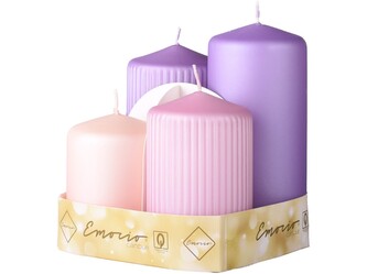 Emocio Sada 4ks Válec hladký + rýhovaný 65mm, Metal mat fialový+růžový mix, svíčky