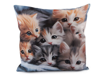 Sametový povlak na polštář pes, kočka 45x45 cm - 1 ks - 2 šedobéžová kočka