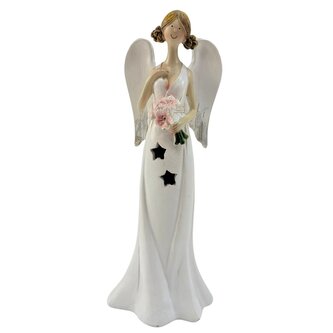 Anděl svítící s květinou a rukou na hrudi, 26 cm, polyston PRODEX KH21B792226B