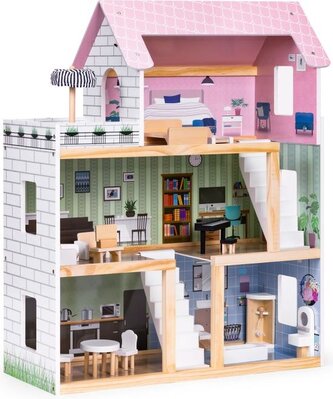 ECOTOYS Třípatrový domeček pro panenky s terasou