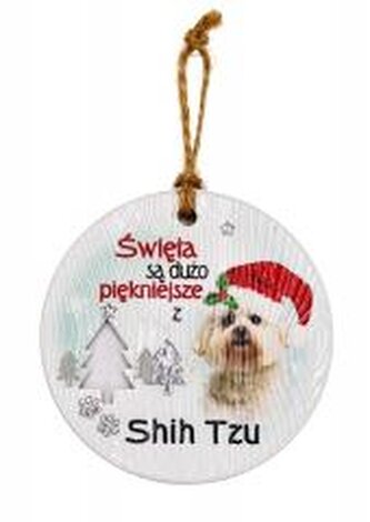 Zawieszka ceramiczna Boże Narodzenie Shih Tzu