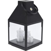 HOMESTYLING Lucerna černá s 3 LED svíčkami 25 cm KO-ANX000860