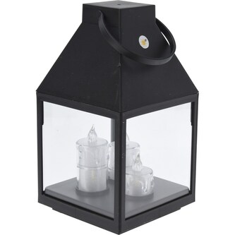 HOMESTYLING Lucerna černá s 3 LED svíčkami 25 cm KO-ANX000860 HOMESTYLING Lucerna černá s 3 LED svíčkami 25 cm KO-ANX000860