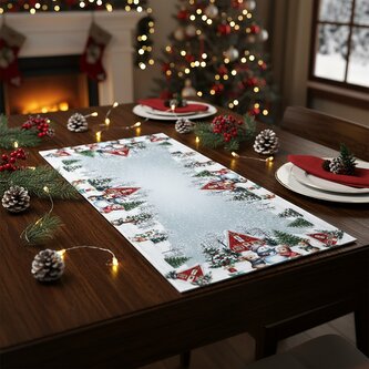 Vánoční ubrus - běhoun na stůl SNOWMANS FRIENDS 40x85 cm Mybesthome