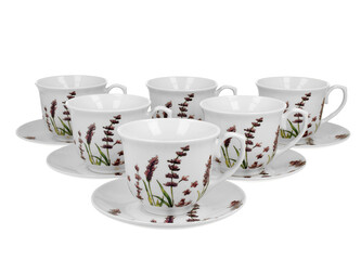 6 filiżanek ze spodkami CLASSIC LAVENDER (PVC)