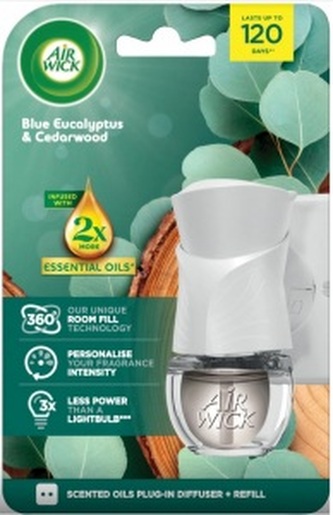 Air Wick Essential Oils Blue Eucalyptus & Eukalyptus a cedr elektrický osvěžovač vzduchu komplet 19 ml
