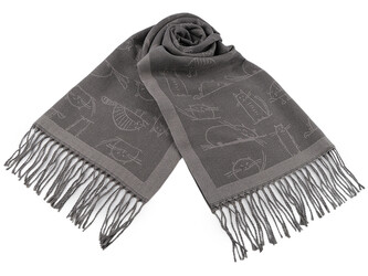 Zimní šála / pléd s třásněmi, kočky 65x180 cm - 1 ks - 16 šedá
