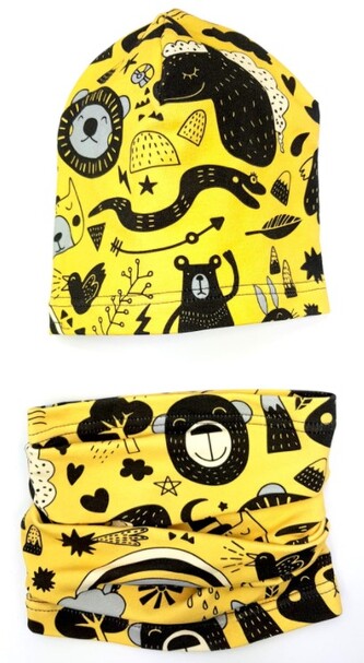 Bexa Jarní, podzimní čepice + komínek, Zvířátka, žlutá/černá, vel. 110; 110 (4-5r); černá, žlutá