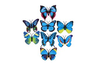 Motýl tropický s magnetem 8 druhů plast modrý v sáčku 10,5x14,5cm