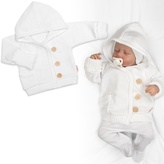 Rostoucí pletený svetřík s kapucí, zapínání knoflíčky - bílý; 56/62; bílá; akryl