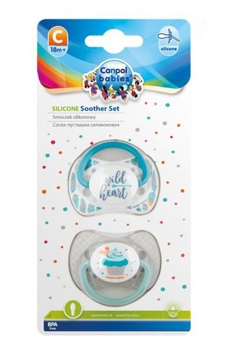 Sada 2 ks symetrických dudlíků, 6 - 18 m, Canpol Babies - Wild heart, Cupcake; modrá, šedá; silikon Sada 2 ks symetrických dudlíků, 6 - 18 m, Canpol Babies - Wild heart, Cupcake; modrá, šedá; silikon