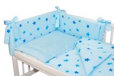 3-dílná sada mantinel s povlečením Minky Baby Stars - sv. modrá, 120x90cm; modrá; bavlna, polyester, duté vlákno