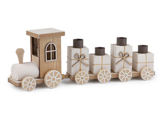 Vánoční dřevěný vláček adventní svícen - 1 ks - přírodní stř.