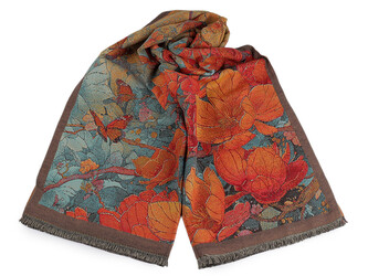 Zimní šála / pléd s třásněmi 70x185 cm - 1 ks - 2 červená střední béžová