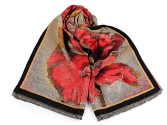 Zimní šála / pléd s třásněmi 70x185 cm - 1 ks - 1 červená světlá černá