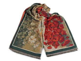 Zimní šála / pléd s třásněmi 70x185 cm - 1 ks - 3 červená rumělka zelená tmavá