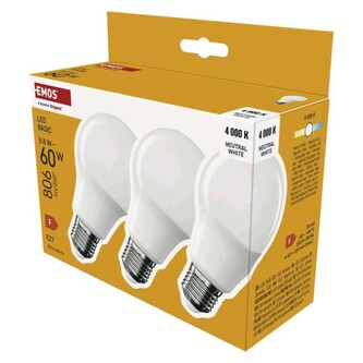 Emos LED žárovka Basic A60 / E27 / 8,8 W (60 W) / 806 lm / neutrální bílá