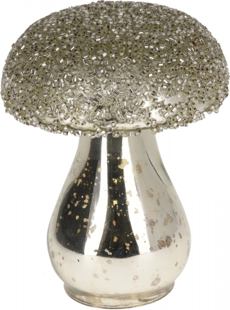 Dekorativní skleněný hřib stříbrný, 10 x 8 cm