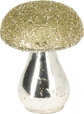 Dekorativní skleněný hřib champagne/gold, 10 x 8 cm