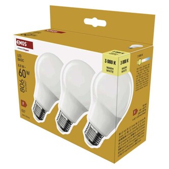Emos LED žárovka Basic A60 / E27 / 8,8 W (60 W) / 806 lm / teplá bílá