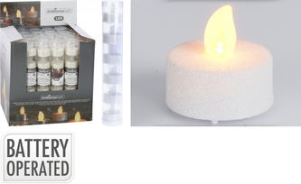 Bílá čajová LED svíčka s flitry - sada 6ks