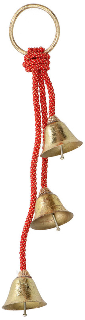 Dzwonki metalowe 3szt, złote na czerwonym sznurku, Incood