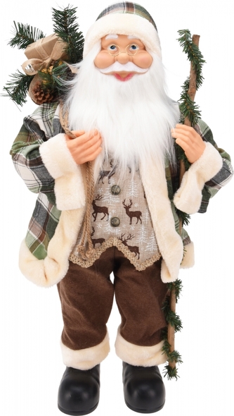 Stojící Santa s pytlem dárků a holí 80 cm