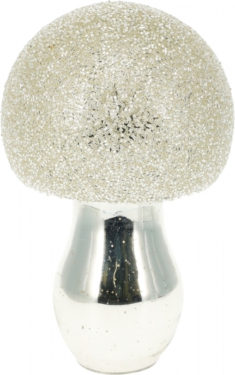 Skleněný dekorativní stříbrný hřib 16 cm