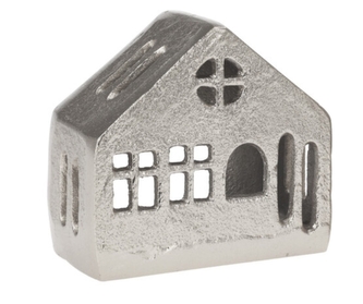 Kovový domeček stříbrné barvy B, na čajovou svíčku