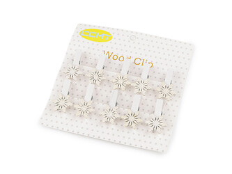 Vánoční dřevěný kolíček vločka s glitry - 10 ks - 2 bílá AB