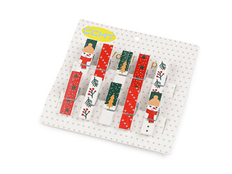 Dřevěný kolíček s vánočním potiskem - 10 ks - mix